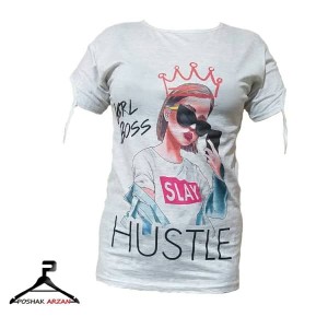 تیشرت زنانه آستین کوتاه کشی طرحدار