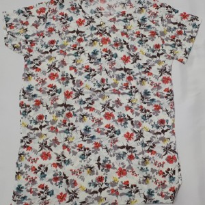 تیشرت نخی تایلندی طرح گل آستین کوتاه و یقه گرد