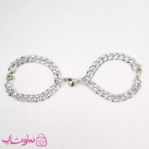 دستبند ست دختر و پسر با آهنربای قلبی نقره ای