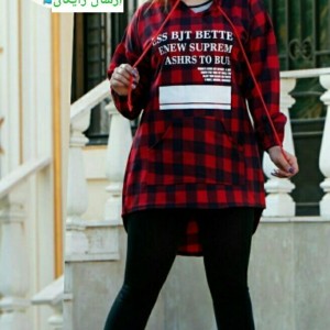 هودی چهارخونه قرمز مشکی جذاب-69362