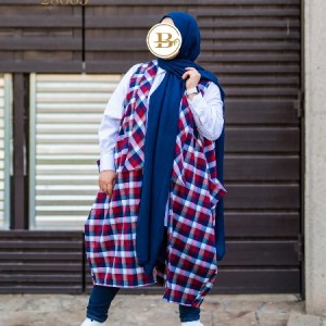 مانتو سایز بزرگ بدون آستین چهارخانه مدل 28003