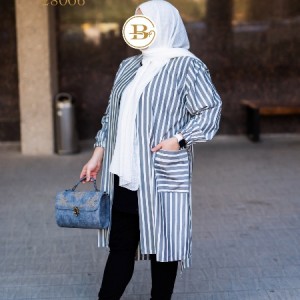 مانتو جلو باز راه راه سایز بزرگ مدل 28006