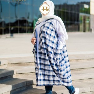 مانتو سایز بزرگ بدون آستین چهارخانه مدل 28004