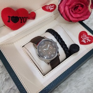 ست ساعت مردانه بند جیر قهوه‌ای