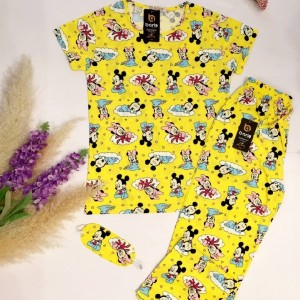 ست ترک سه تیکه تیشرت و شلوار و چشم بند پاییزی نخ پنبه سوپر