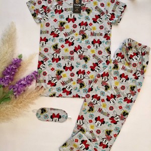 ست تیشرت و شلوار و چشم بند ترک نخ پنبه ای پاییزی